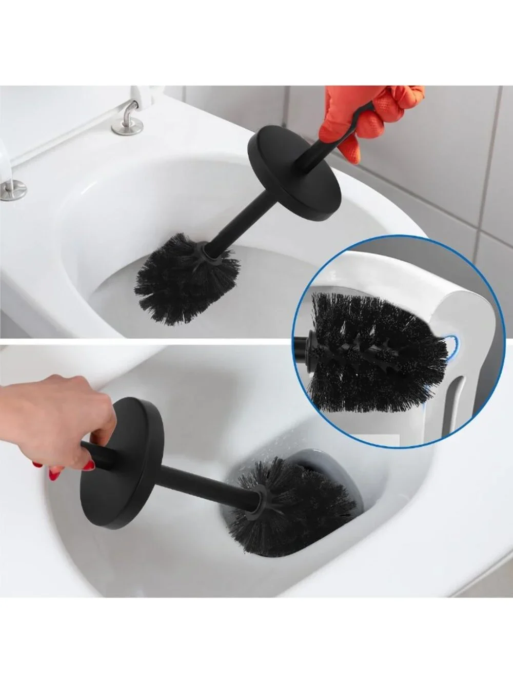 Rustproof Stainless Steel Toilet Brush Set with Holder & 2 Extra Brush Heads